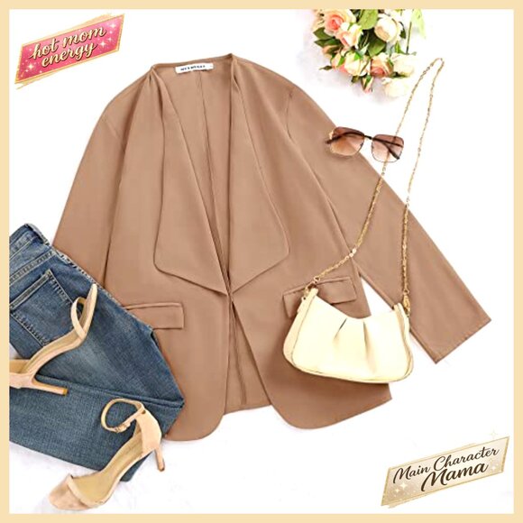 Casual Blazer Jacket Roll Up Sleeves Open Front Work Office Business Chic - Picture 5 of 7